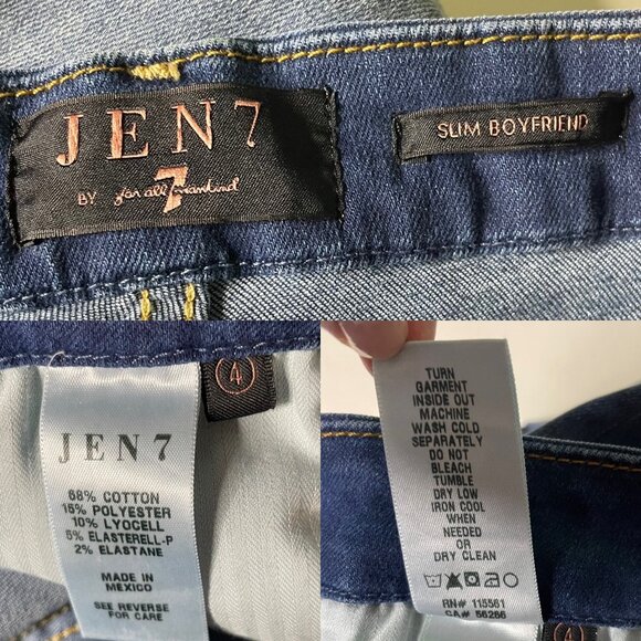 Jen7 Slim Boyfriend Jeans Women's Size 4 Mid Rise Medium Wash Cotton Blend - Picture 3 of 5